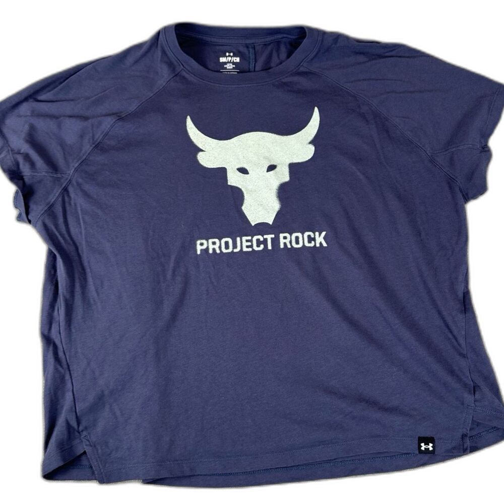 Under Armour Project Rock Training Short Shirt Dark Blue Navy Mens Small Shirt